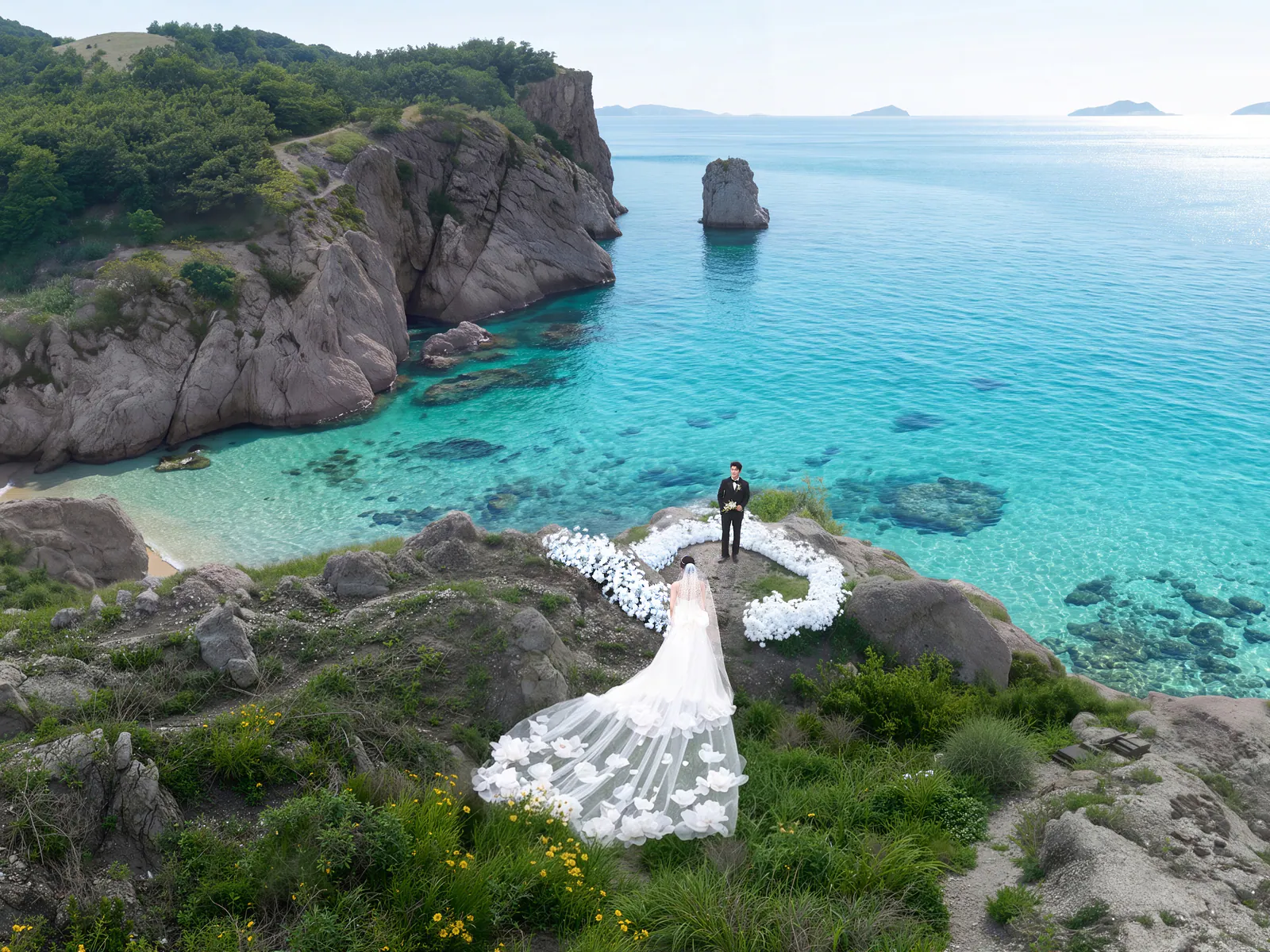 大连仙本那海岛清透海景航拍婚纱照样片